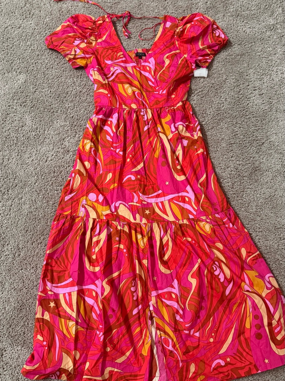 1. State Pink & Coral Swirl Puff-Sleeve Maxi Dress - Picture 2 of 5
